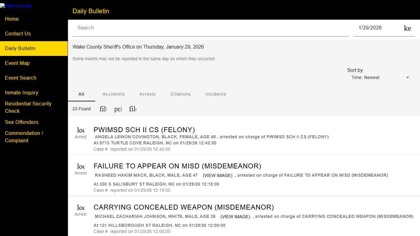 Wake County Sheriff's Office Police to Citizen - Daily Bulletin